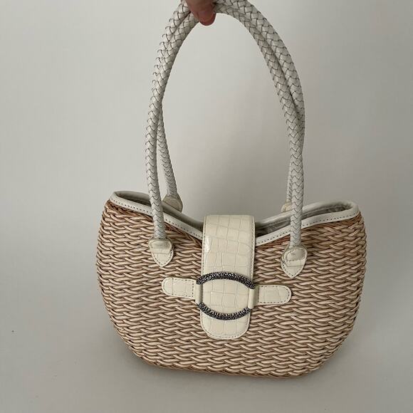 Vintage 80s 90s Brighton Rattan Basket Weave Purse Handbag - Picture 1 of 15